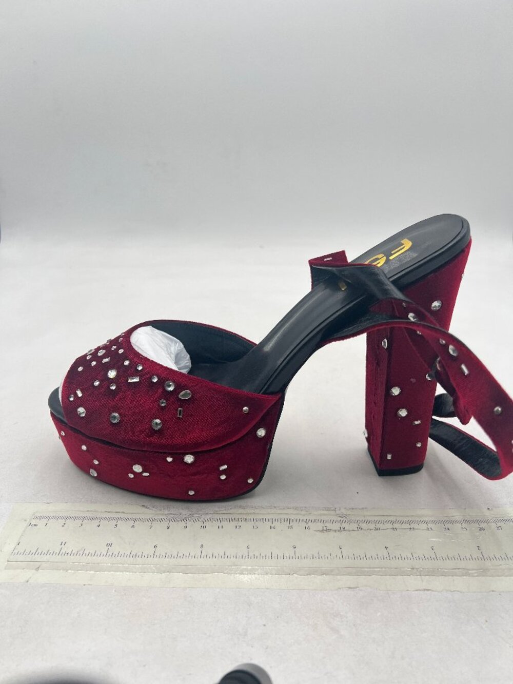 FSJ Wine Crystal Platform Sexy Ankle Strap Chunky High Heels Sandals